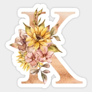 Watercolor sunflower bouquet monogram letter K Sticker